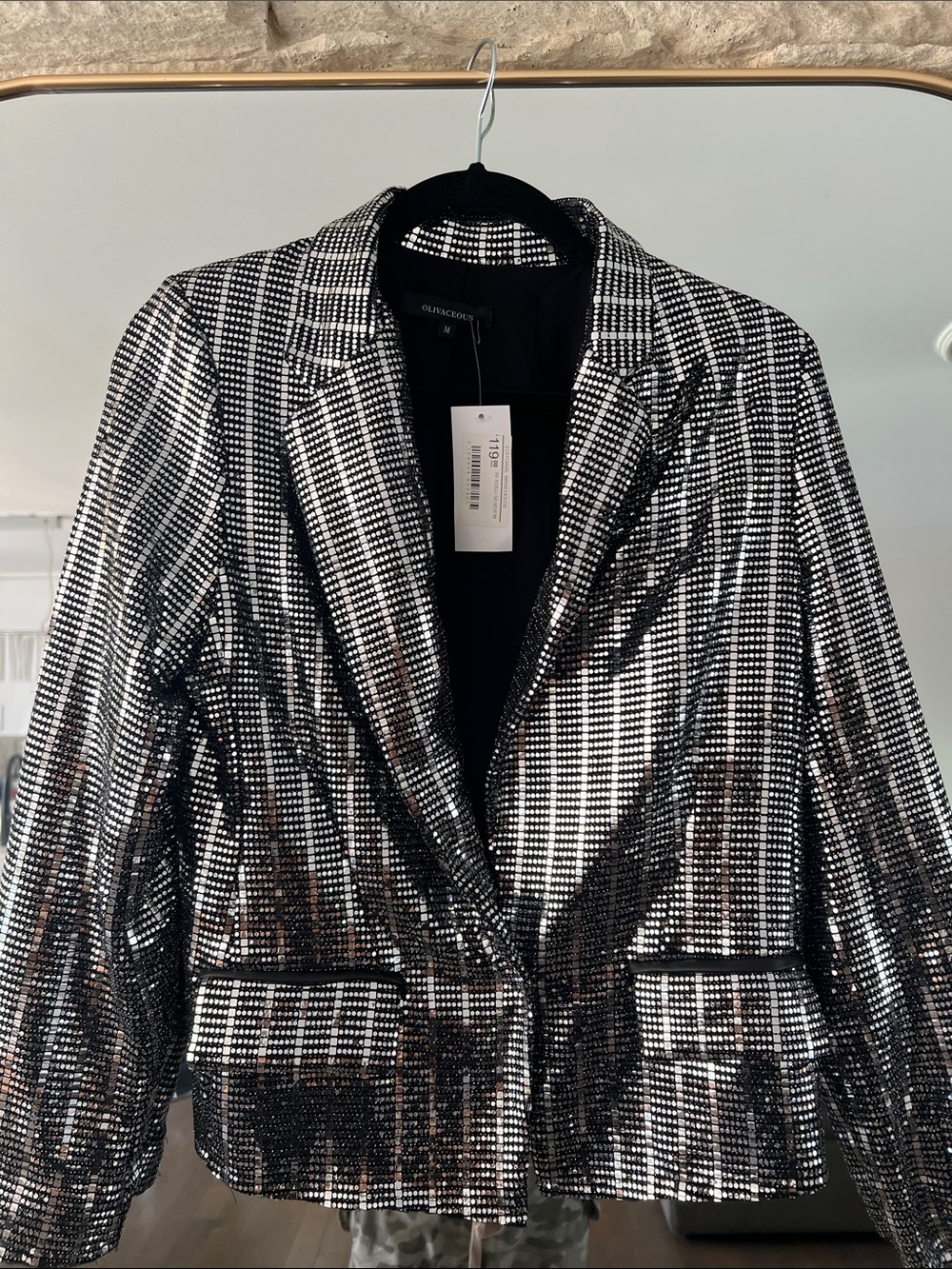 Olivaceous Silver Sequin Blazer Jacket